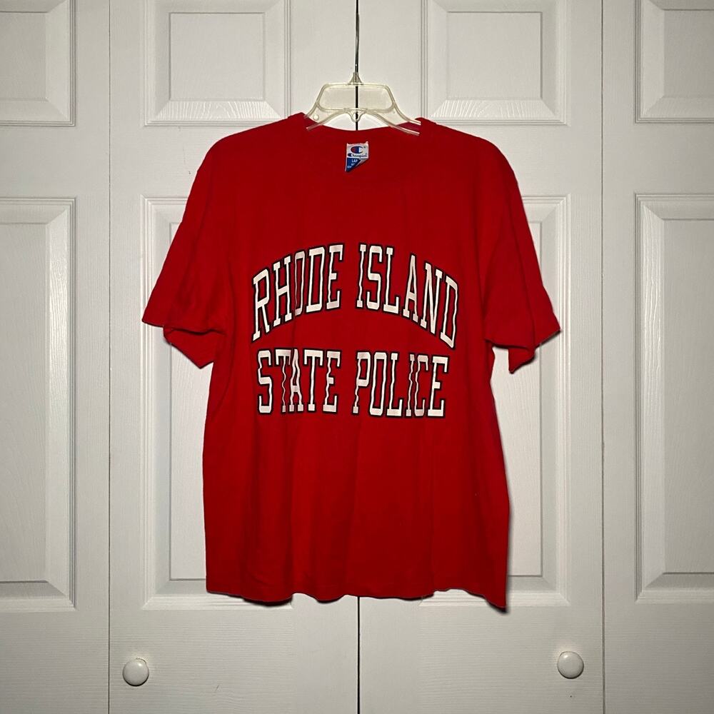 Vintage 90s Champion Rhode Island State Police Shirt Men Large Red Single Stitch